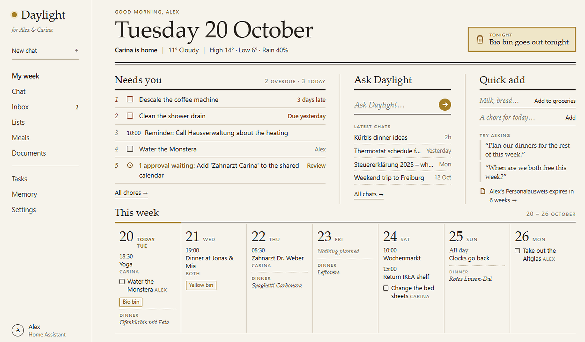 The "My week" page in Daylight
